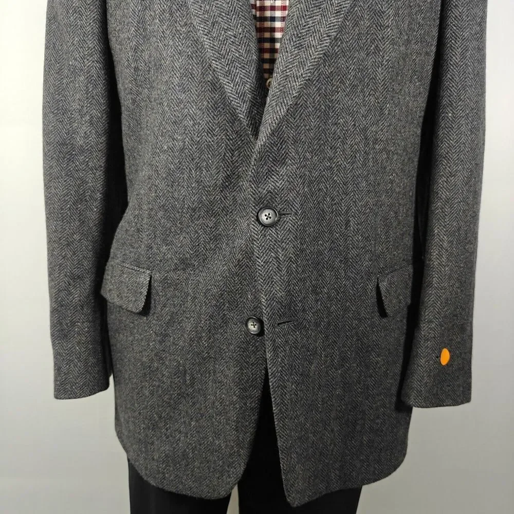 John Alexander‎ Hart Marx Men's Tweed Sport Coat Two Button Gray Herringbone 44L